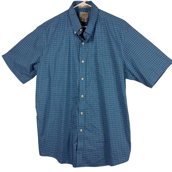 LL Bean Wrinkle Resistant Traditional Fit Short Sleeve Plaid Checks Shirt Size L - Picture 1 of 3